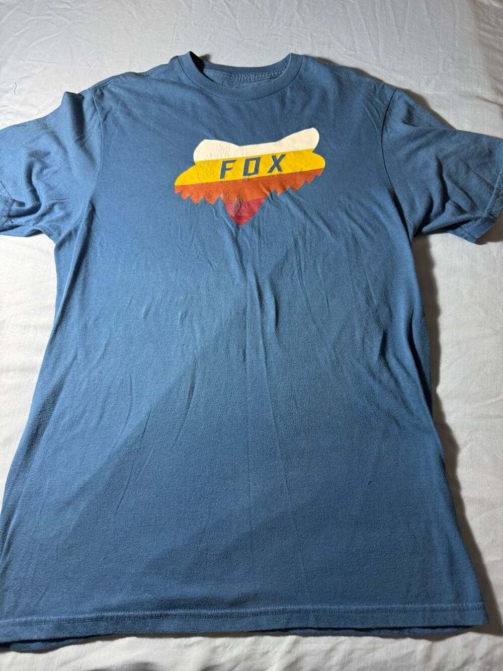 Fox Racing Graphic T-Shirt Medium Blue Retro Logo Cotton Blend